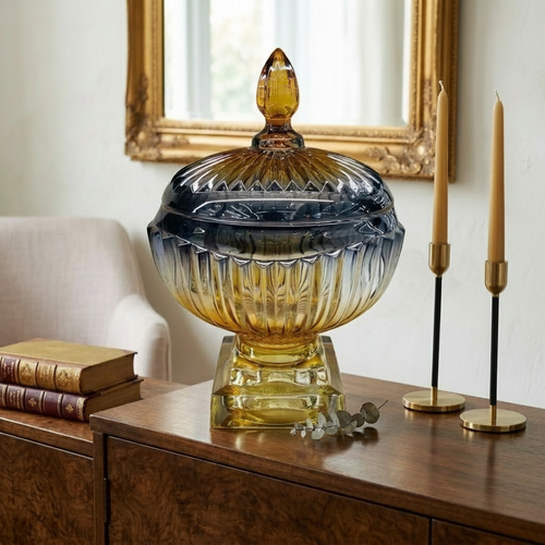 Amber & Smoke Glass Decorative Urn