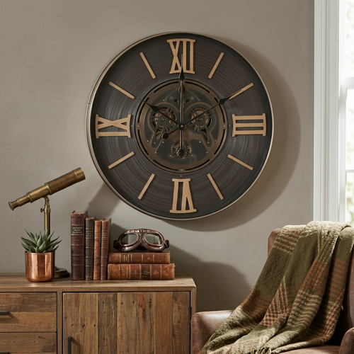 Vintage Gear Wall Clock with Roman Numerals