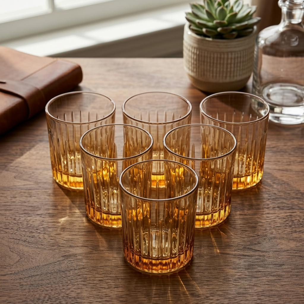Amber Ombré Ribbed Rocks Glasses Set of 6