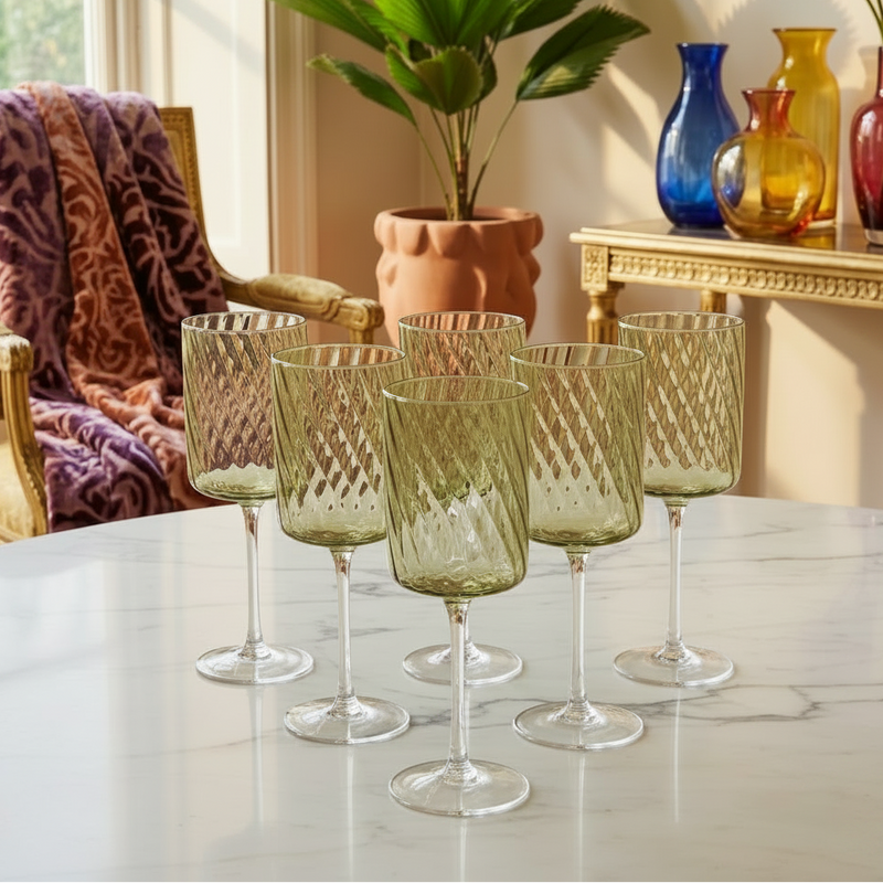 Modern Ribbed Wine Glasses Set of 6