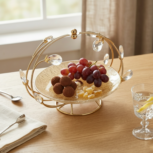Elegant Crystal Gold Serving Platter