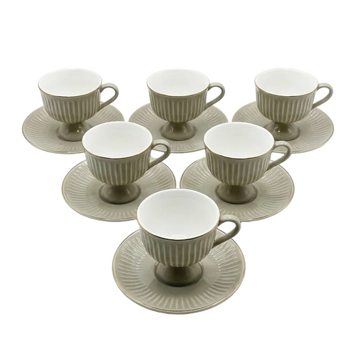 Elegant Gold Rim Teacup and Saucer Set 12 Piece