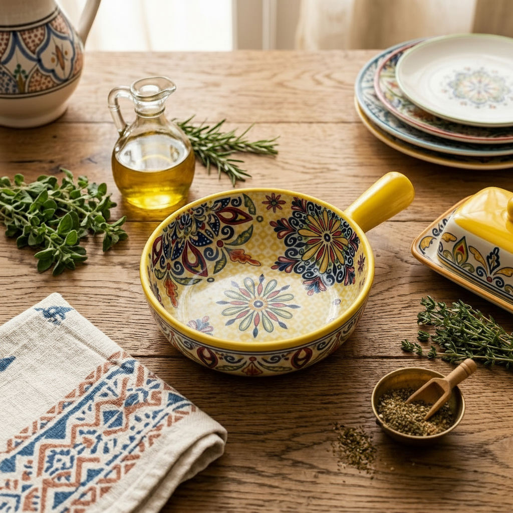 Vibrant Ceramic Serving Bowl with Handle