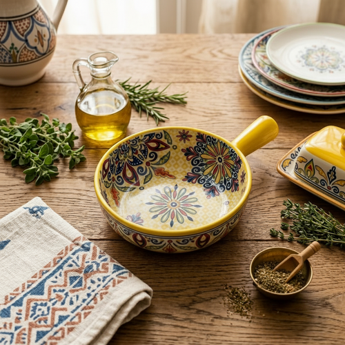 Vibrant Ceramic Serving Bowl with Handle