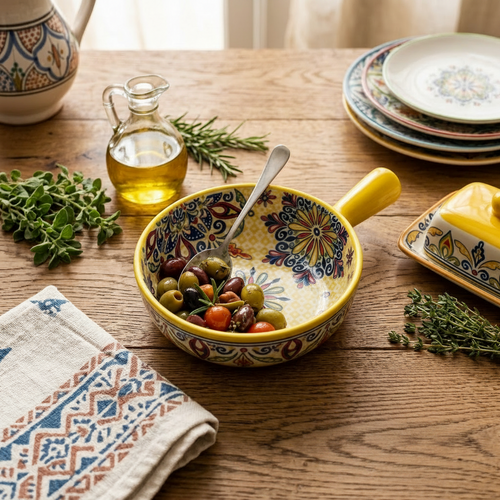 Vibrant Ceramic Serving Bowl with Handle