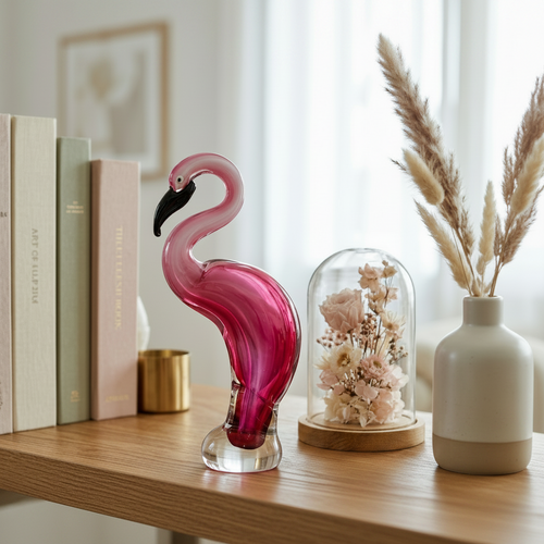 Elegant Flamingo Pink Art Glass Figurine