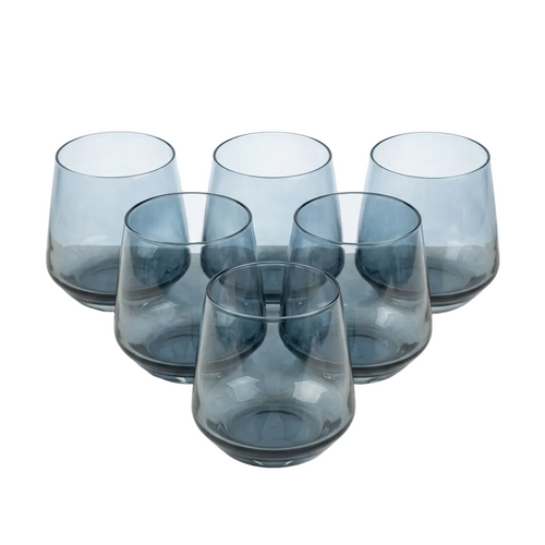 Luxury Slate Blue Tinted Glasses Set of 6