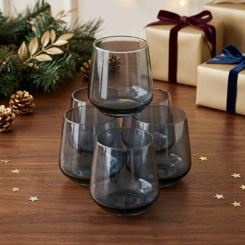 Metallic Grey Tinted Glasses Set of 6