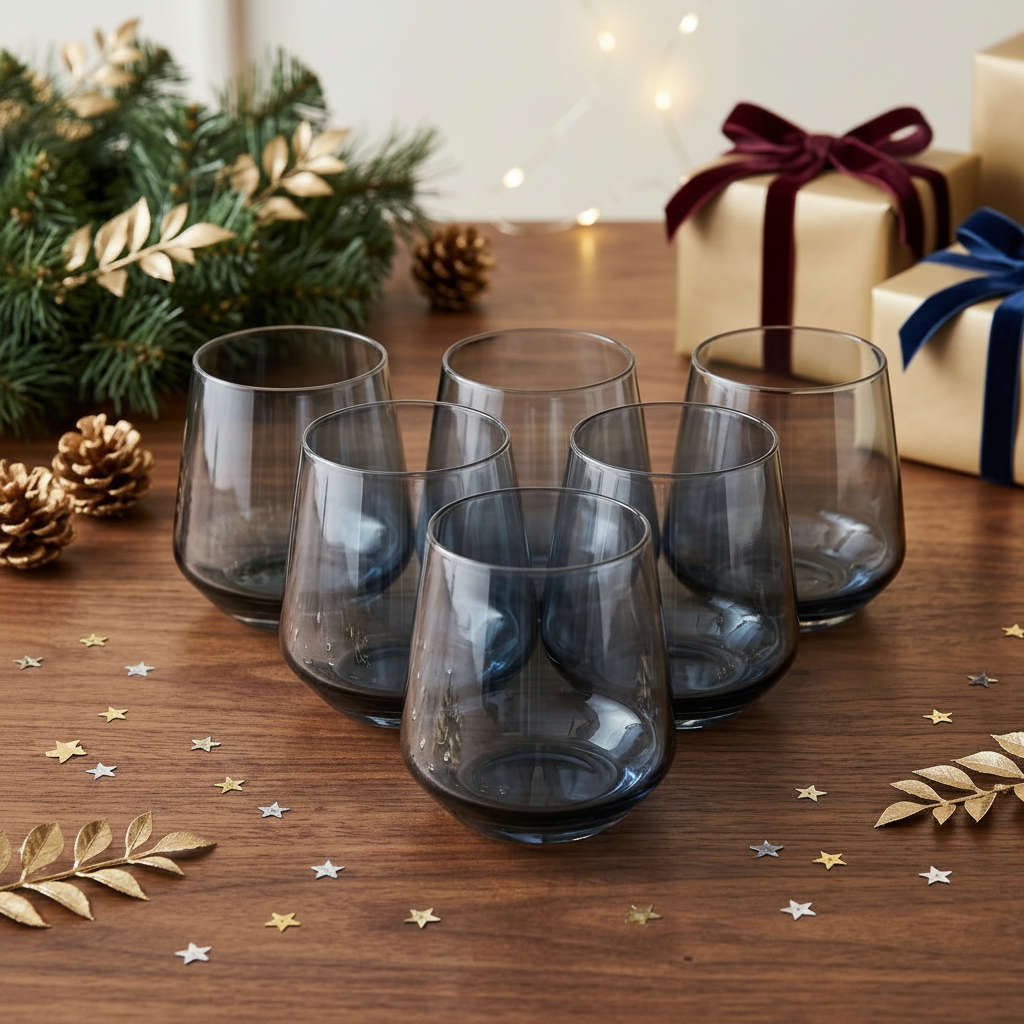 Metallic Grey Tinted Glasses Set of 6