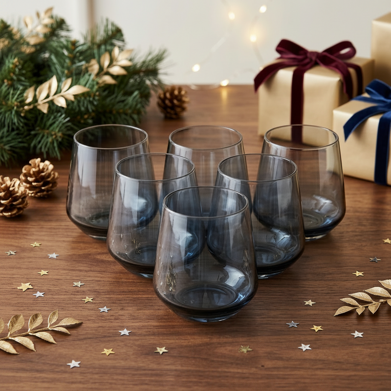 Metallic Grey Tinted Glasses Set of 6