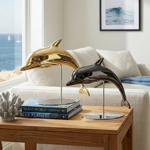Mariner Metallic Dolphin Sculpture on Stand
