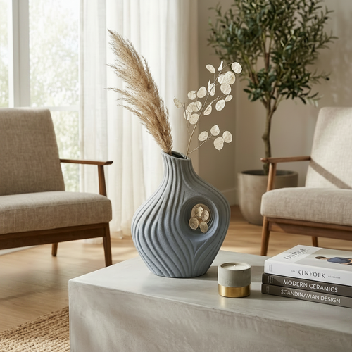 Modern Grey Abstract Cutout Vase