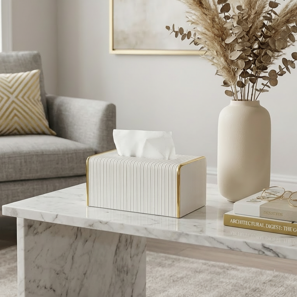 Modern Facial Tissue Box with Gold Trim