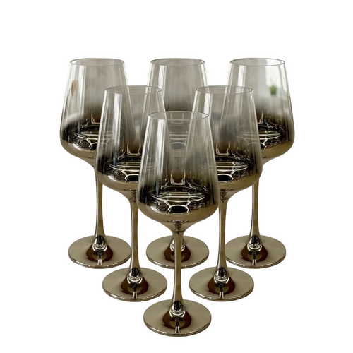 Black Smoked Metallic Wine Glass Set of 6