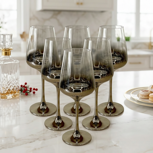 Black Smoked Metallic Wine Glass Set of 6