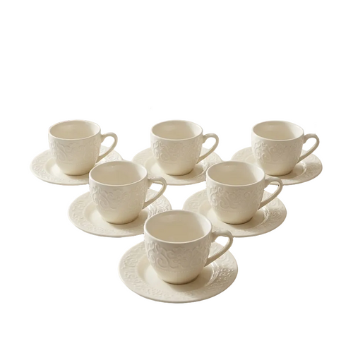 Heritage Tea Cup & Saucer with Wooden Stand Set of 6