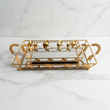 Golden Ginkgo Leaf Mirrored Vanity & Serving Tray Set (Set of 2)