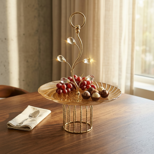 Elegant Amber Glass Platter with Vine Handle