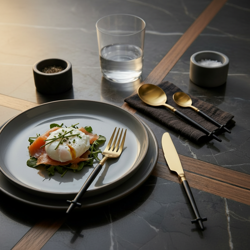 Luxe Matte Black and Gold Cutlery Set 4 Piece