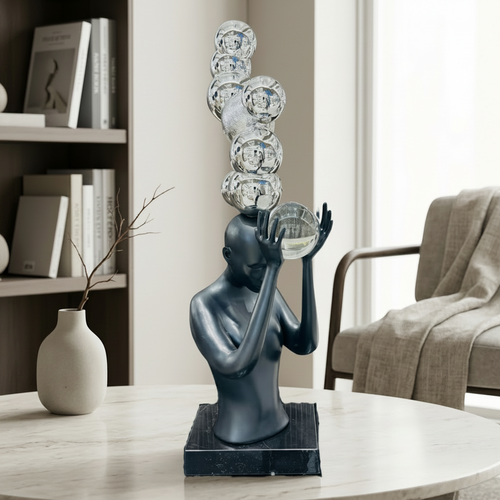 The Celestial Thinker – Human Figurine with Chrome Sphere Totem