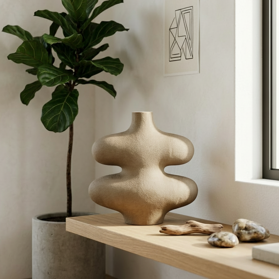 Oatmeal Textured Abstract Ceramic Vase