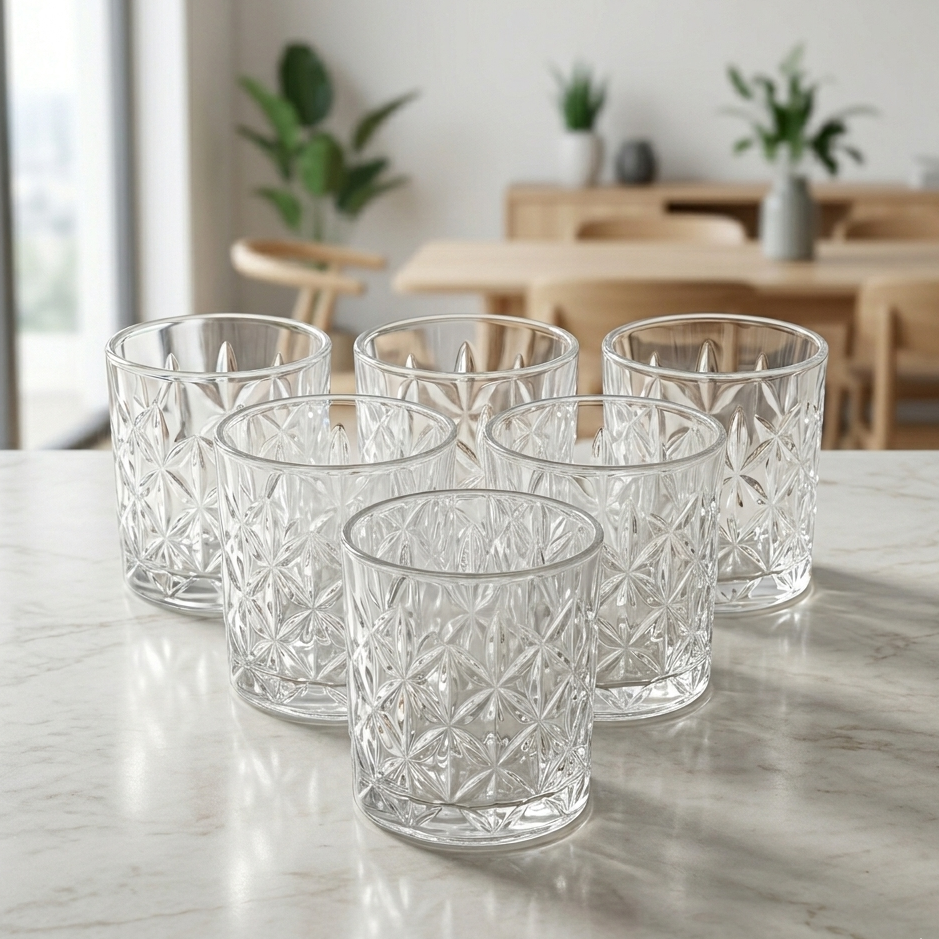 Modern Diamond Cut Glasses Set of 6
