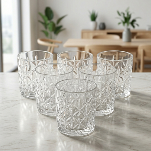 Modern Diamond Cut Glasses Set of 6
