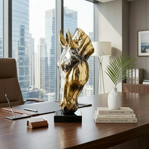 Modern Golden Horse Head Sculpture