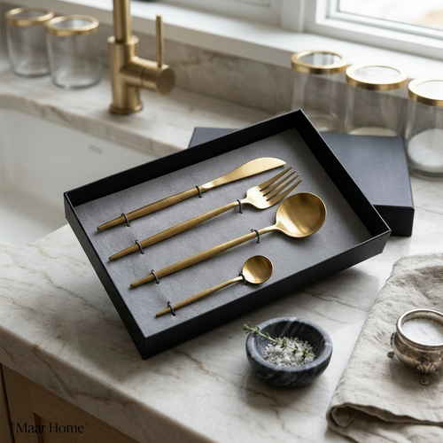 Modern Satin Gold Finish Cutlery Set of 4