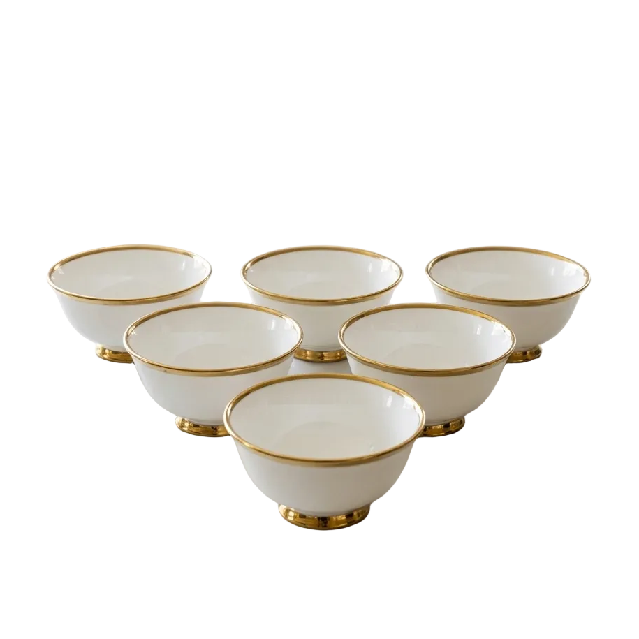 Modern Pedestal Bowl Set with Gold Rim Set of 6