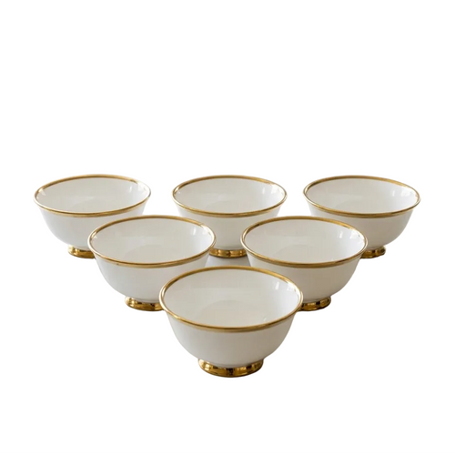 Modern Pedestal Bowl Set with Gold Rim Set of 6