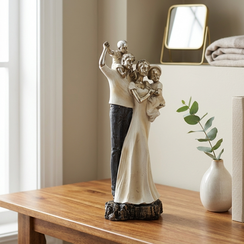 Bronze and White Family Sculpture with Gold Accents
