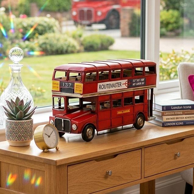 Vintage Metal Double Decker Bus Showpiece