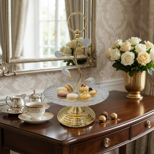 Elegant Crystal Leaf Single Tier Serving Tray