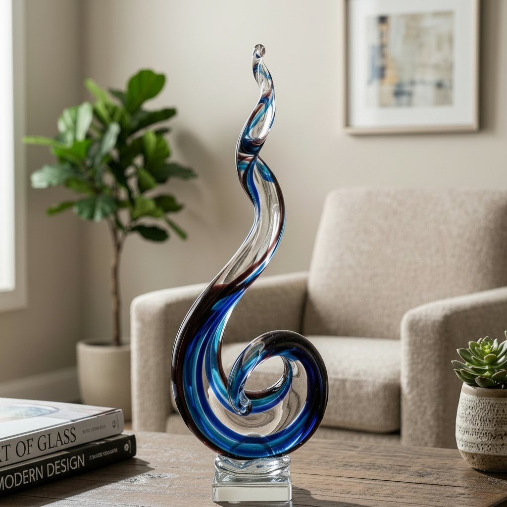 Elegant Glass Cresting Wave Sculpture