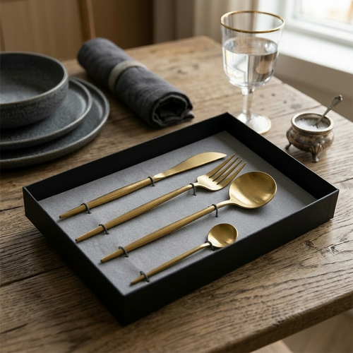 Modern Satin Gold Finish Cutlery Set of 4