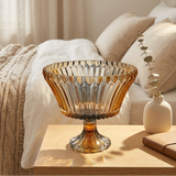 Elegant Amber & Smoke Cut Rotational Glass Bowl