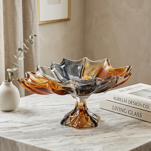 Amber & Teal Swirl Glass Art Rotational Bowl