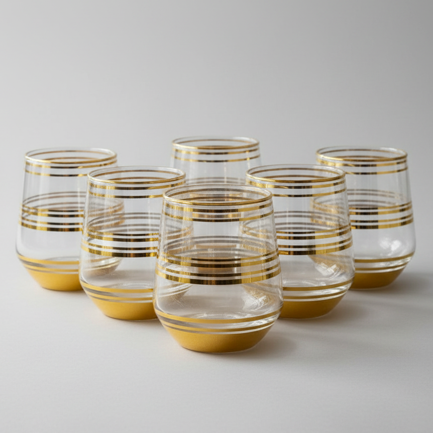 Luxury Gold Stripe Glasses Set of 6