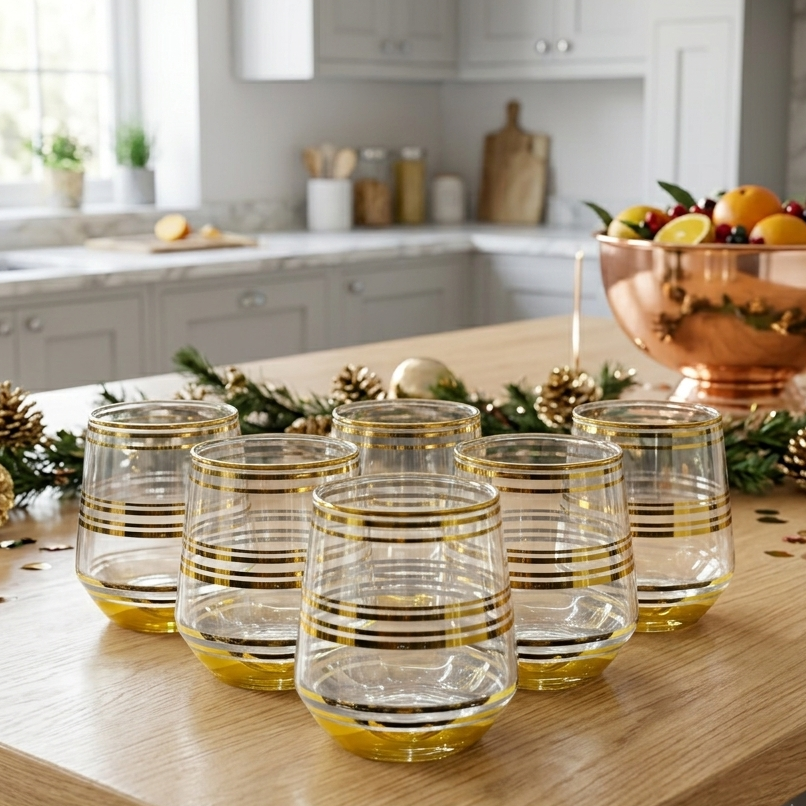 Luxury Gold Stripe Glasses Set of 6
