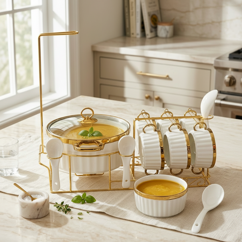 Grand Gold-Trimmed Server Bowl Set with Stand