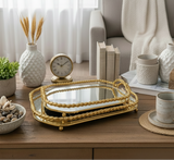 Elegant Metallic Gold Rope Mirror Tray Set of 2