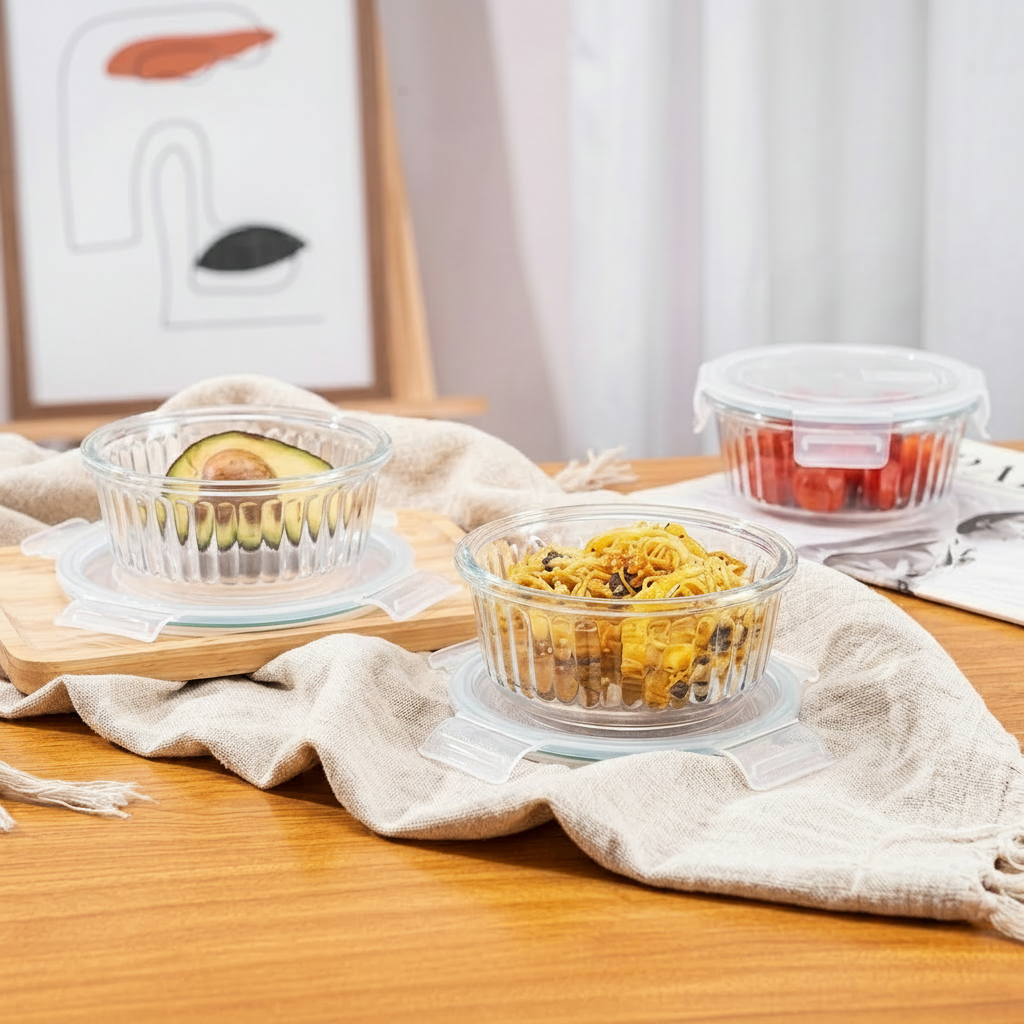 Modern Glass Food Storage Container 3 Piece Set