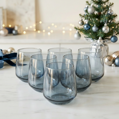 Luxury Slate Blue Tinted Glasses Set of 6