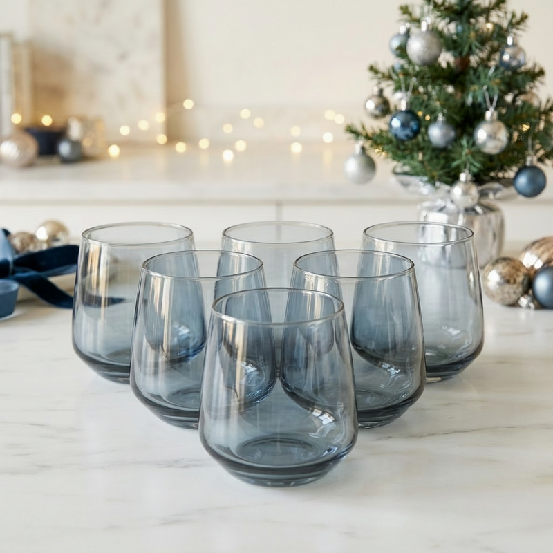 Luxury Slate Blue Tinted Glasses Set of 6