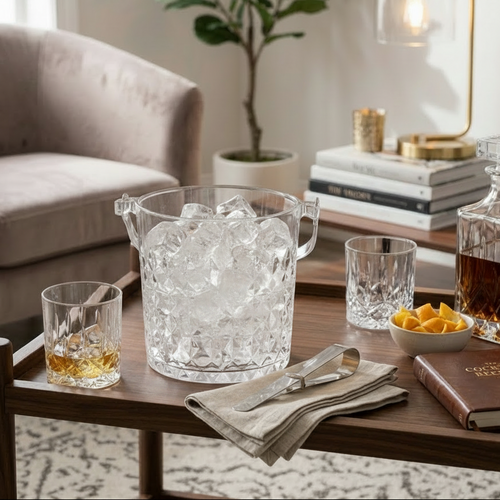 Elegant Crystal Cocktail Ice Bucket with Serving Tongs