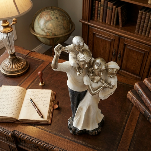 Bronze and White Family Sculpture with Gold Accents