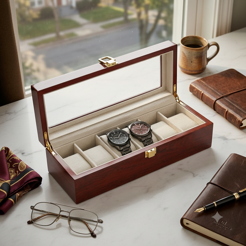 Luxury 6-Slot Watch Box with Glass Top