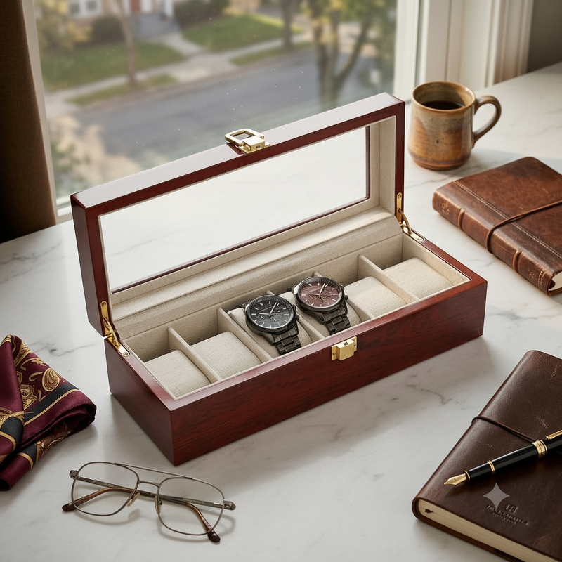 Luxury 6-Slot Watch Box with Glass Top