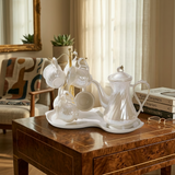 Elegant Pearl Swirl Tea Set With Tray & Stand